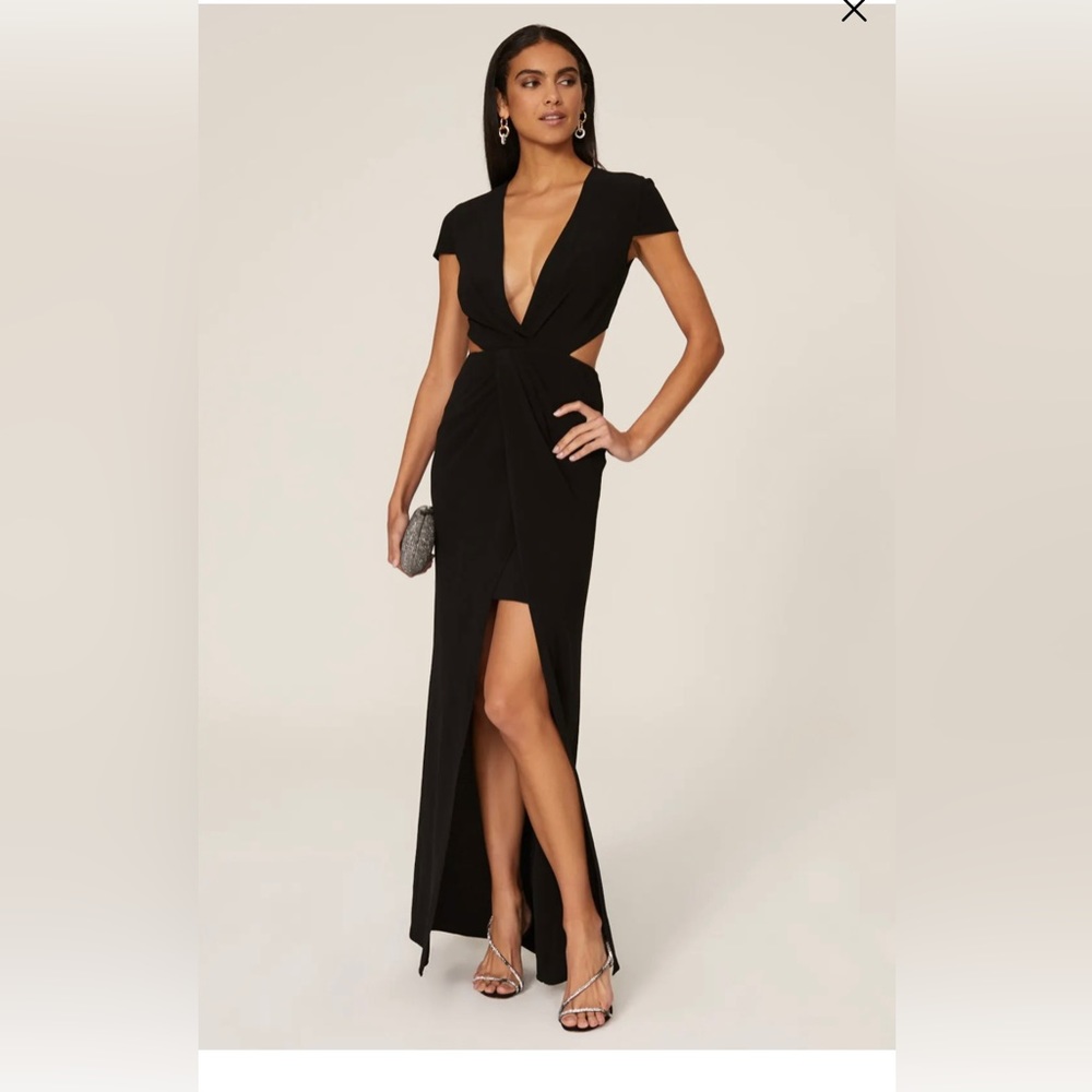 Black dress the population Elijah plunge cutout gown size L